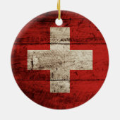 ZWITSERSE Vlag op oude houten korrels Keramisch Ornament (Achterkant)