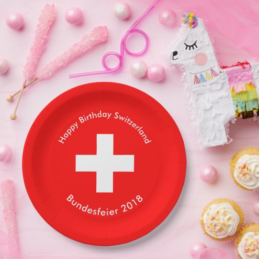 Zwitserse vlag papieren bordje (Feest)