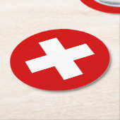 Zwitserse vlag ronde kartonnen onderzetter (Gebogen)