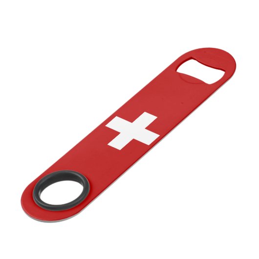 Zwitserse vlag speed flessenopener (Voorkant Gekanteld)