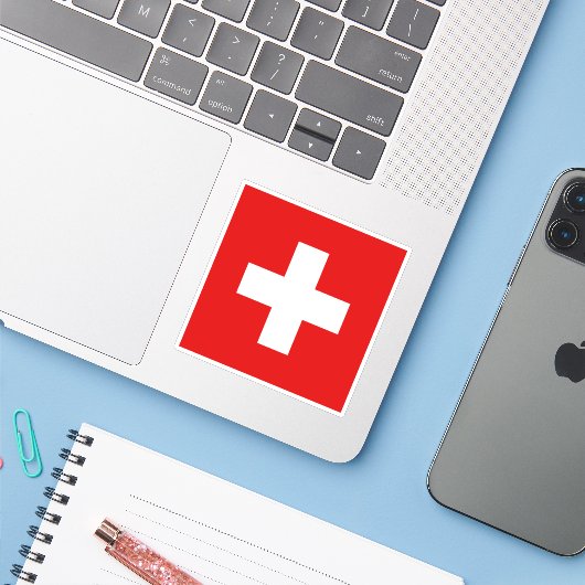 Zwitserse vlag sticker (Laptop met iPhone)