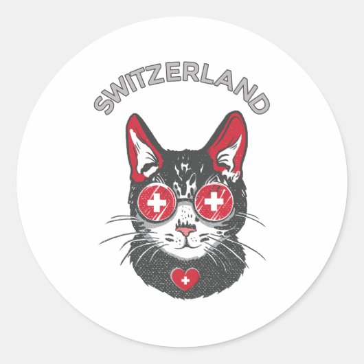 Zwitserse vlag Voetbal Soccer Cat Mascot Ronde Sticker (Voorkant)