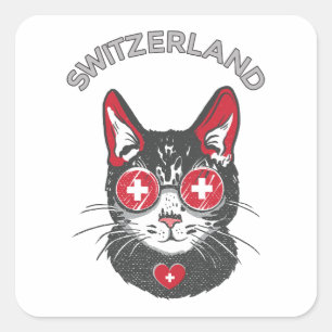 Zwitserse vlag Voetbal Soccer Cat Mascot Vierkante Sticker