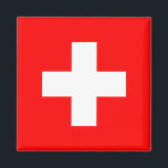 Zwitserse vlag (Zwitserland) Magneet<br><div class="desc">Dit ontwerp is voorzien van de vlag van Zwitserland (officieel de Zwitserse Bondsstaat), een land dat niet aan zee grenst in het midden van Europa. Het is een federale republiek, verdeeld in 26 kantons; de hoofdstad is Bern, terwijl de grootste stad Zürich is. Het land grenst Duitsland aan het noorden,...</div>