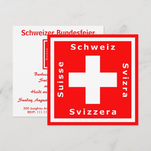 Zwitserse vlaggenuitnodiging voor een Zwitserse th Kaart (Voorkant / Achterkant)