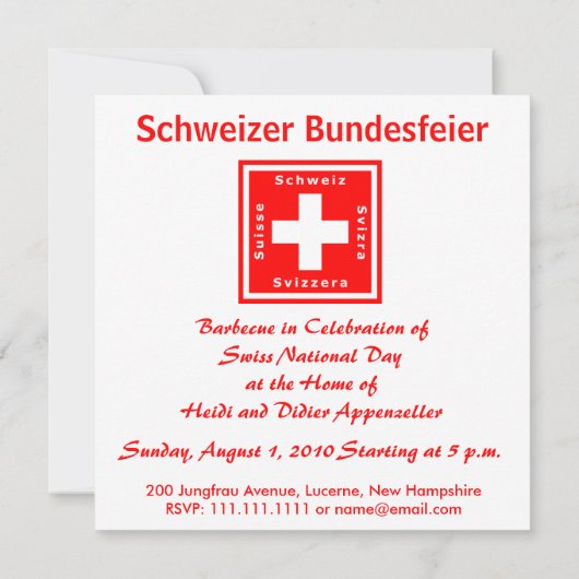 Zwitserse vlaggenuitnodiging voor een Zwitserse th Kaart (Achterkant)