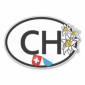 Zwitserse & Zürich Vlaggen | Edelweiss Flowers | O Sticker (Voorkant)