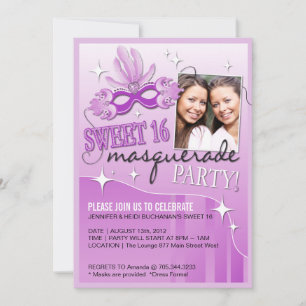 ZWITTE SIXTEEN MASQUERADE INVITATIE KAART