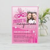 ZWITTE SIXTEEN MASQUERADE INVITATIE KAART (Staand voorkant)
