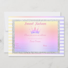 ZWITTE SIXTEEN PASTEL STRIPE TIARA BIRTHDAY INVITE KAART