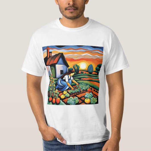 Zwoegend in de moestuin t-shirt (Voorkant)