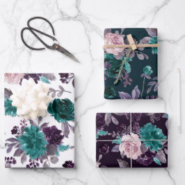 Zwoele Boho | Donker Paarse Aubergine Bloemmotief Inpakpapier Vel