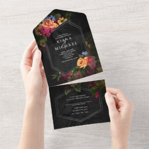 Zwoele Nachten Bloemen Bruiloft ID829 All In One Uitnodiging