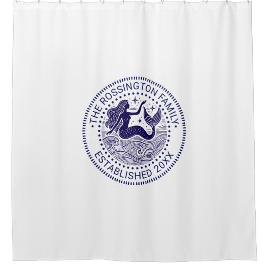 Zwoele Zeemeermin in Golven Familienaam Datum Est Douchegordijn (Voorkant)