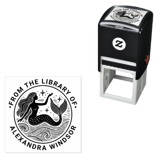 Zwoele Zeemeermin in Ocean Waves Library Boeknaam Zelfinktende Stempel (In situ)