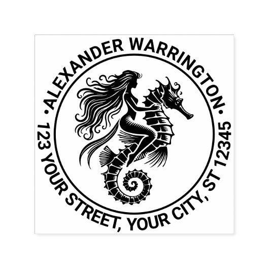 Zwoele Zeemeermin rijdt op zeepaard Naam Retouradr Zelfinktende Stempel (Design)