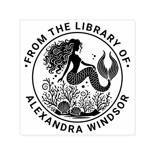 Zwoele zeemeermin Seashells Coral Library Boeknaam Zelfinktende Stempel (Design)