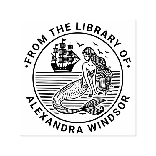 Zwoele Zeemeermin Sirene, scheepsbibliotheek boekn Zelfinktende Stempel (Design)