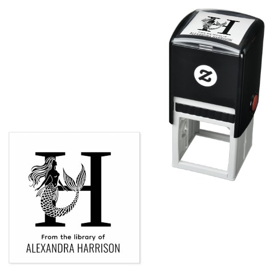 Zwoele Zeemeermin Stromend Haar Bibliotheek Boek N Zelfinktende Stempel (In situ)