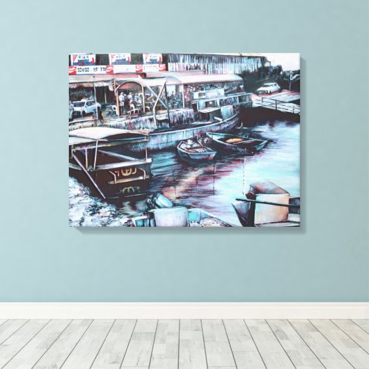 Zwoelige Prelude tot schemering, Jaffe, Israël Canvas Afdruk (Insitu (Houten vloer))