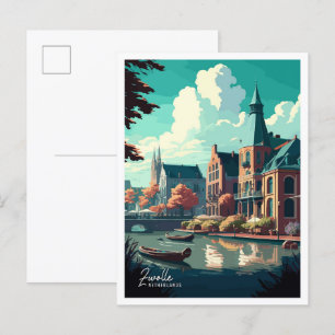 Zwolle Nederland vintage reisillustratie Briefkaart