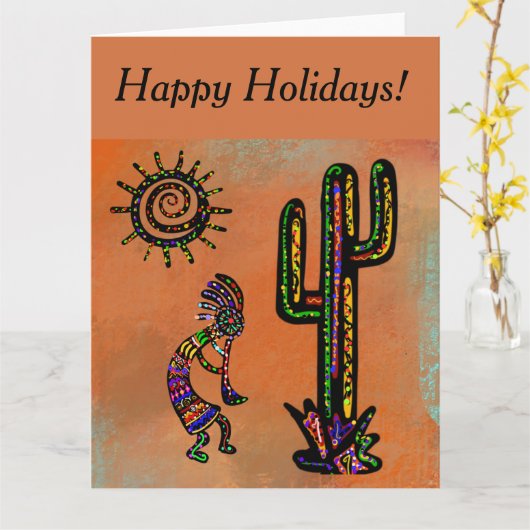 ZWUIDWESTELIJKE KOKOPELLI-KUNST KAART (Gele Bloem)