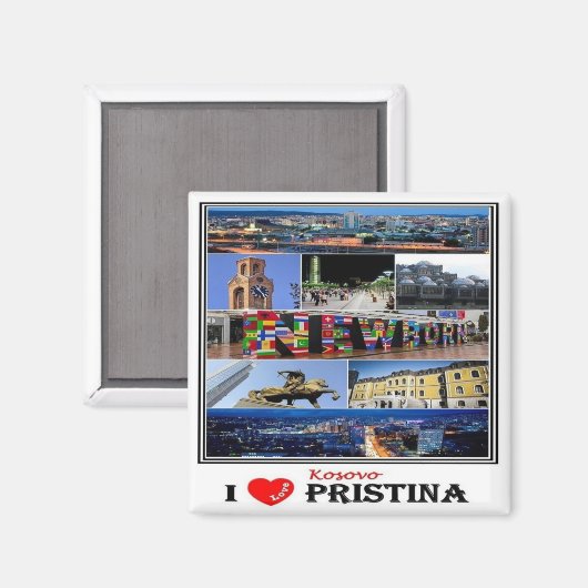 zXK003 PRISTINA "I Love, Kosovo, Europe, Fridge" Magneet (Voorkant / Achterkant)