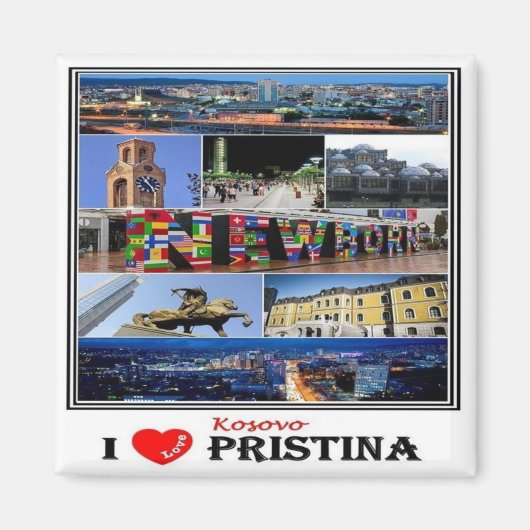 zXK003 PRISTINA "I Love, Kosovo, Europe, Fridge" Magneet (Voorkant)
