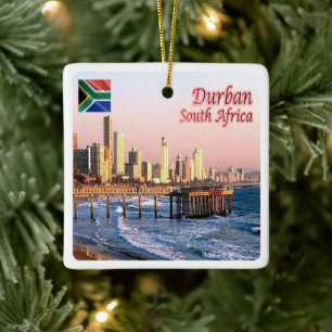 zZA037 DURBAN Skyline Crop, ZUID-AFRIKA Keramisch Ornament