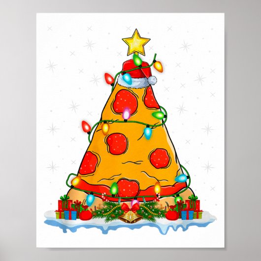 Zza Christmas Tree Lights Santa Hat Fast Food Zza  Poster (Voorkant)