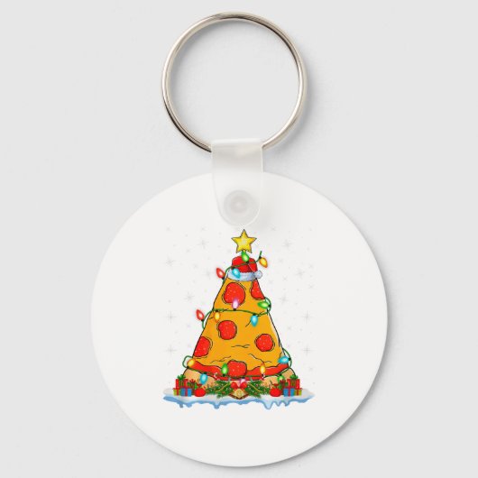 Zza Christmas Tree Lights Santa Hat Fast Food Zza Sleutelhanger (Voorkant)
