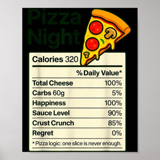 Zza Lover Night Funny Nutrition Facts Costume For  Poster (Voorkant)